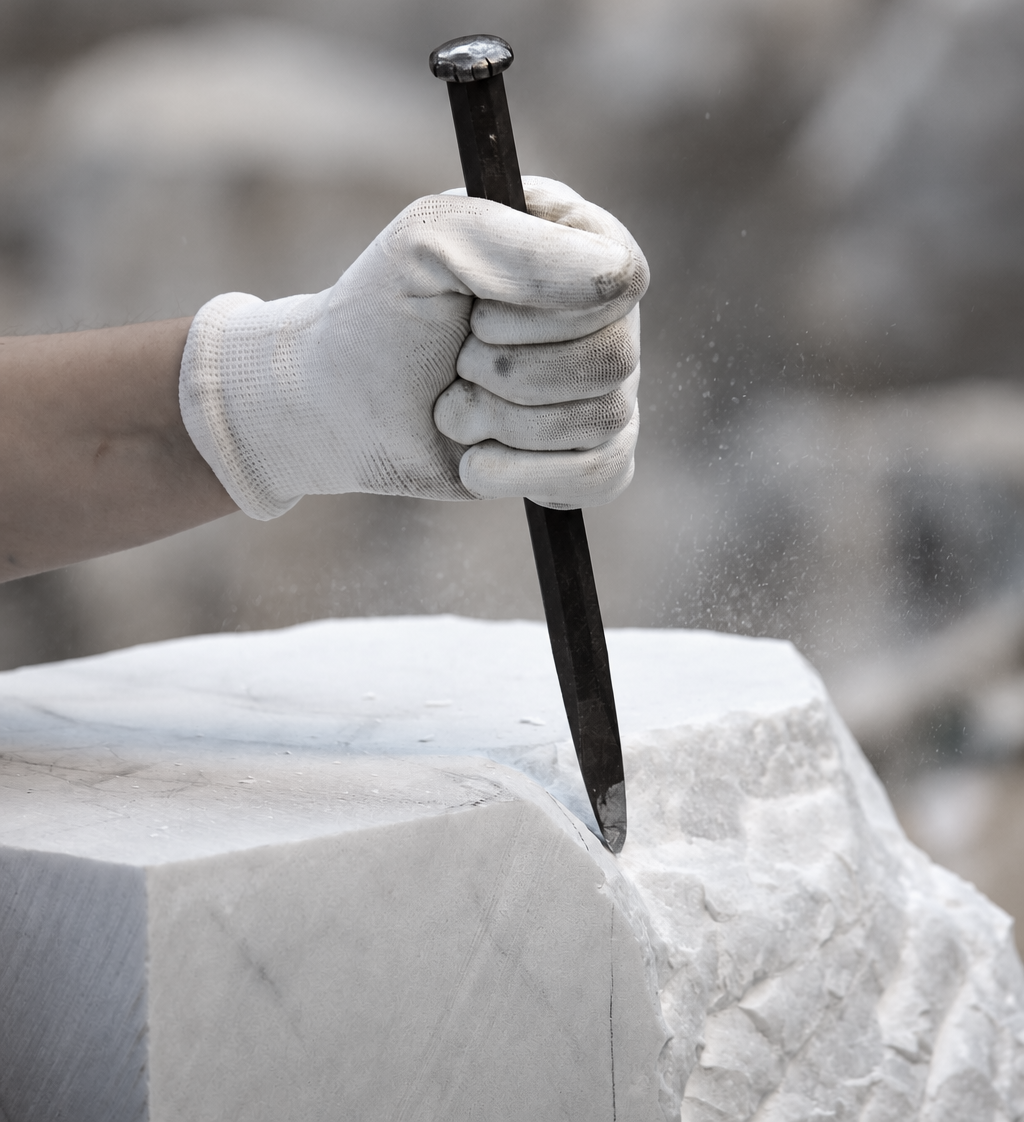 Italian artisan hand-finishing marble