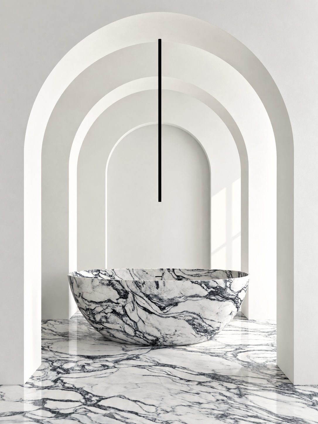 Tailor-made marble bathroom with sculptural bathtub by Studio IB Milano